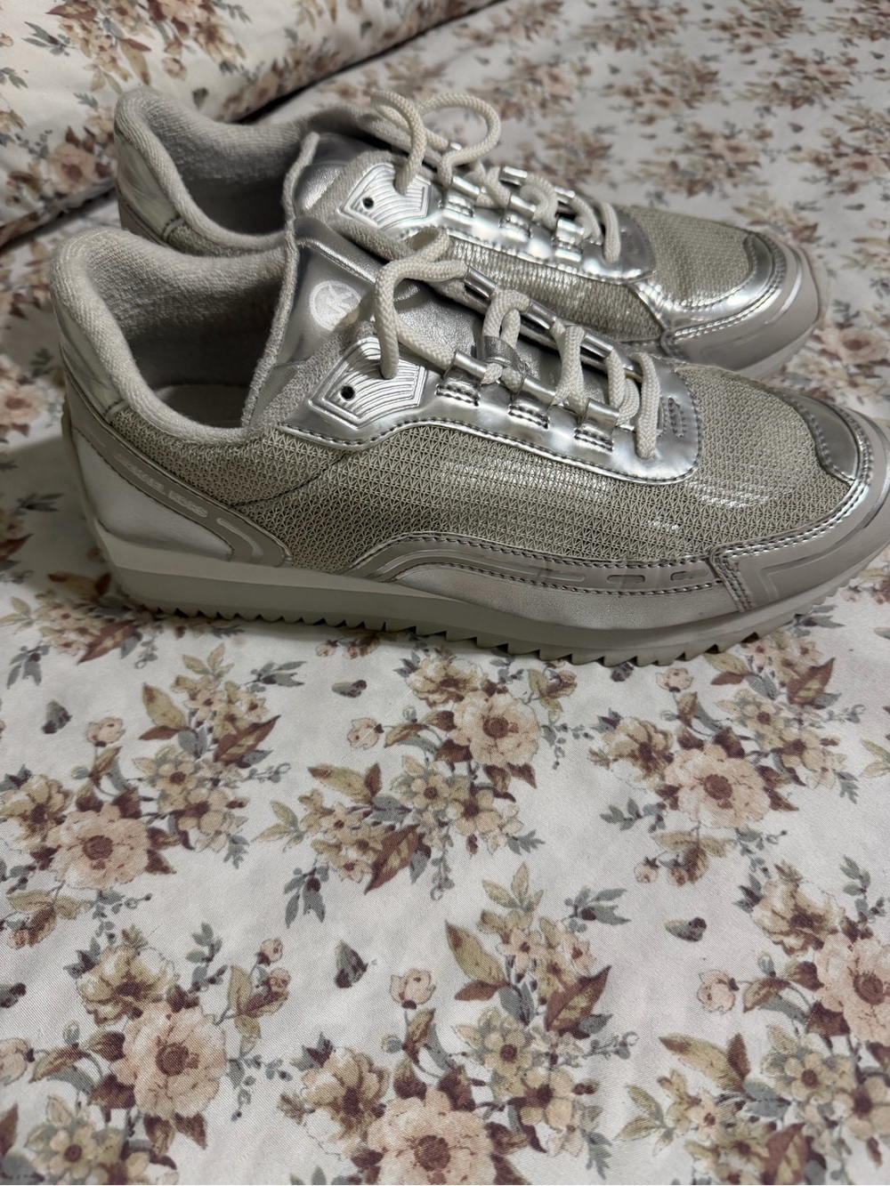 Michael Kors Metallic Silver Mesh and Synthetic Sneakers